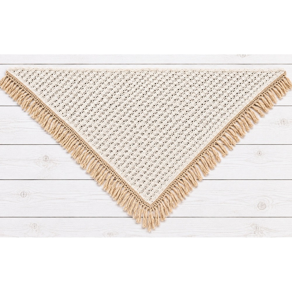 Crochet Triangle Scarf Shawl Fringe Boho Cottagecore Cream Tan OS